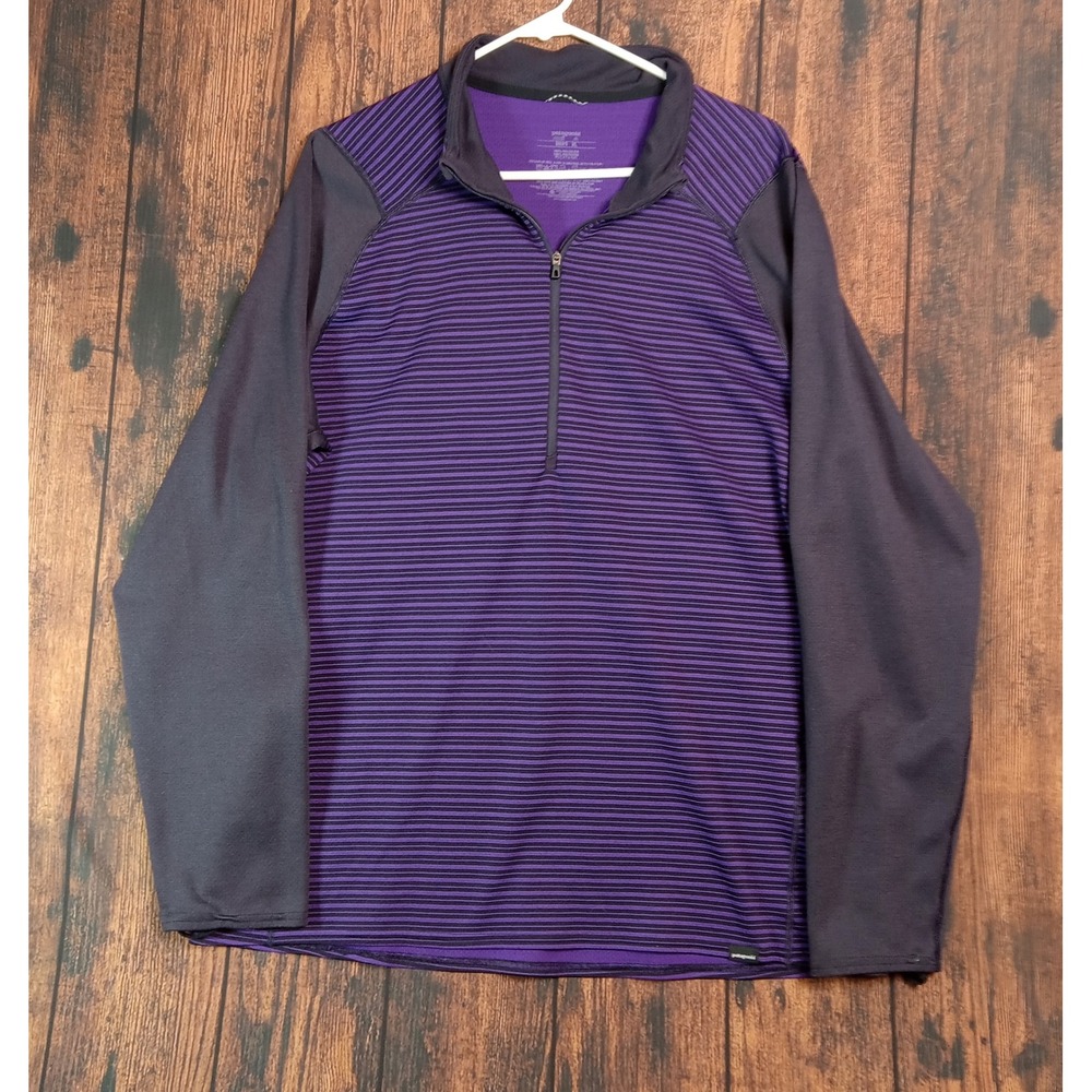 Patagonia Capilene Midweight Mens XL Purple Striped 1/4 Zip Pullover 44448FA13